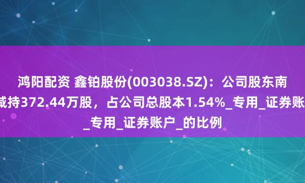 鸿阳配资 鑫铂股份(003038.SZ)：公司股东南京天鼎拟减持372.44万股，占公司总股本1.54%_专用_证券账户_的比例