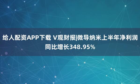 给人配资APP下载 V观财报|微导纳米上半年净利润同比增长348.95%